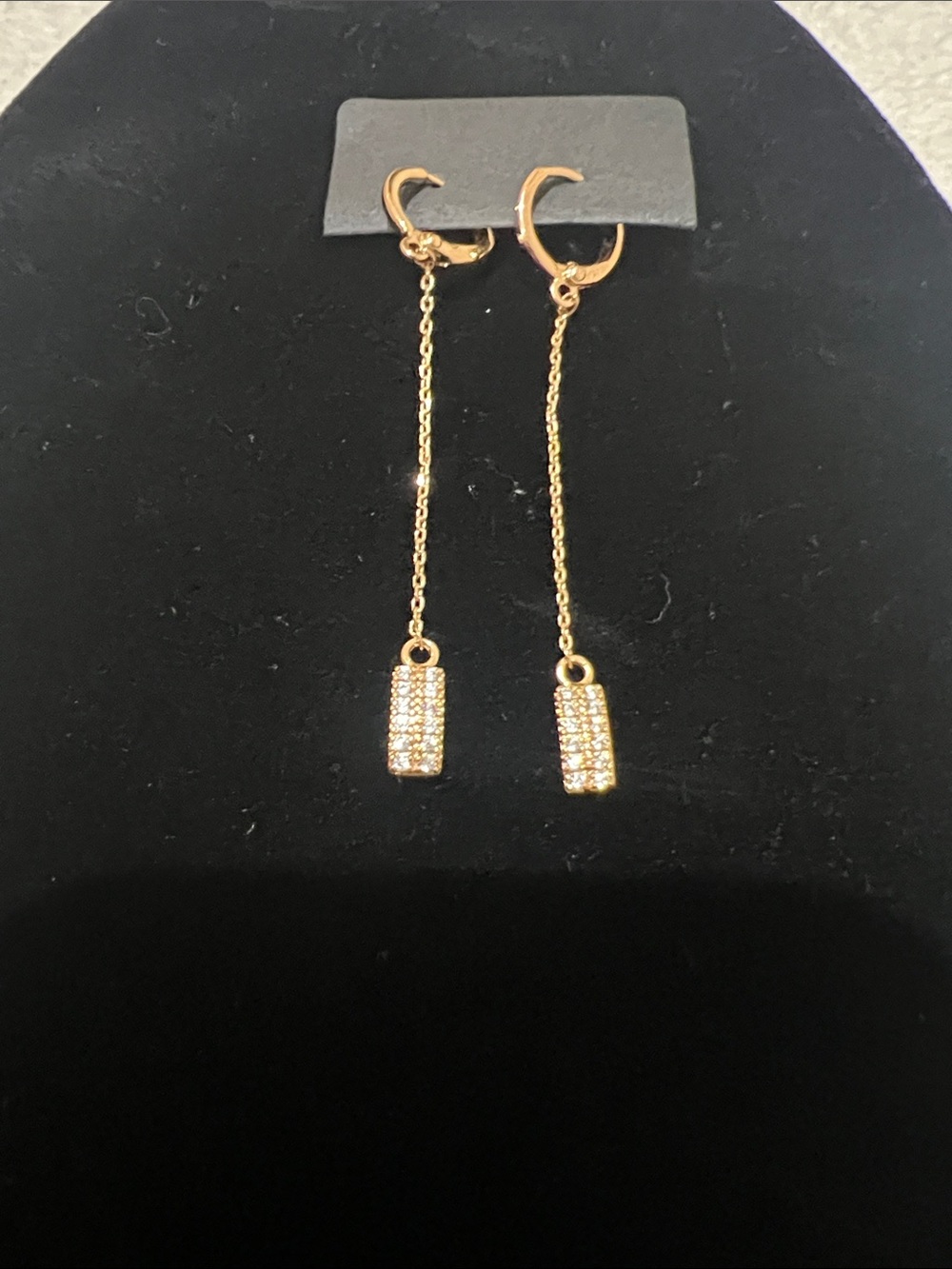 Gold Dangle Chain Earrings with Crystal Bar Accent
